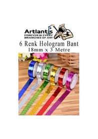 Resim Renkli Hologram Bant 6 Renk 12 Adet 18mm X 3 Metre Yaldızlı Metalik Desenli Fosforlu Hologram Bant Hobi Tasarım 12 Adet 