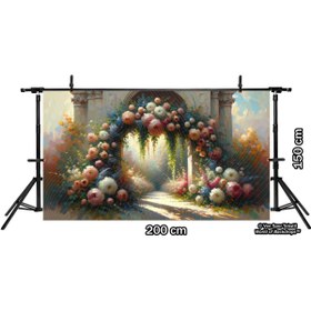 Resim Venspor Romantik Çiçek Kemeri ve Bahçe Manzaralı Sanatsal Arkaplan, 200x150cm, Fon, Duvar Örtüsü 