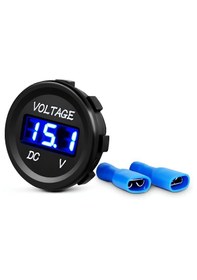 Resim 12v 24v Dc Voltmetre Yuvarlak Düz Yüzey Mavi Rakam 