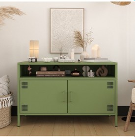 Resim Pera Tv Ünitesi, Tv Dolabı,2 Kapaklı, Açık Raflı 100,50 X 40 X 64,50 Cm Yeşil 