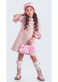 Resim Miss Clarice Kız Çocuk Fransız Bere, Çanta, Çorap Ve Elbise Takım Pembe 
