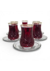 Resim Sudedi Home Elde Kesme İşlemeli Cam Çay Bardağı Seti Gerçek Altın Yaldızlı, 6 Lı Özel Seri Altın - Beyaz 