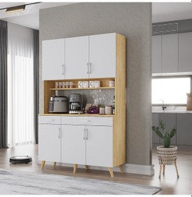 Resim Maya Kahve Köşesi Çok Amaçlı Dolap Kiler Mutfak Dolabı Meşe Beyaz 105cm Meşe - Beyaz 