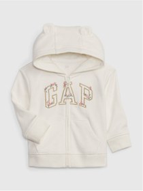 Resim GAP Kız Bebek Kırık Beyaz Çiçek Işlemeli Logo Havlu Kumaş Sweatshirt 