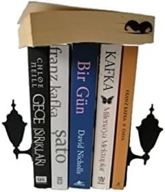 Resim Risingmaber Dekoratif Siyah Sokak Lambası Tasarımlı Metal Kitap Tutucu Desteği Ev Ofis Aksesuarı (2li Set) MK2S 