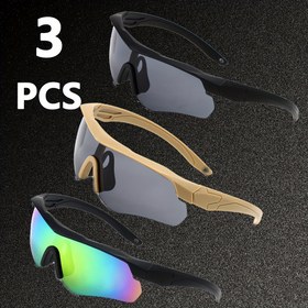 Resim 3 adet Yarım Çerçeveli Spor Bisiklet Gözlüğü - Büyük Çerçeve, Nötr Renk, PC Malzeme, Açık Hava Aktiviteleri için İdeal, Bisiklet Aksesuarları | Nötr Renk Gözlükleri | Dayanıklı Gözlükler 