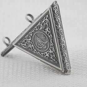 Resim Tesbih Sepetim Osmanlı Tuğralı 925 Ayar Gümüş Üçgen Muska Kabı Orta Boy 