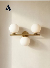 Resim Trivon Üçlü Cam Aplik Beyaz & Bal Renk Seçenekli, Gold Metal Gövde Modern Duvar Aydınlatma Beyaz 