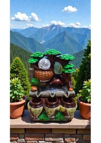 Resim Su Değirmeni Üçlü Küp Fıçı Sepetli Dekoratif Led Işıklı Şelale 