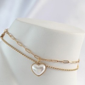 Resim Tua Moda 316l Çelik Gold Renk Beyaz Kalpli 2li Halhal Çok Renkli 