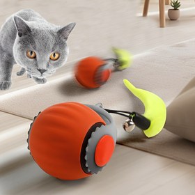 Resim USB Şarj Edilebilir Etkileşimli Kedi Oyuncak Topu Zil ve Uzun Kuyruk ile - Karikatür Hayvan Tasarımı, Tüm Irklar için Dayanıklı Plastik Yuvarlanan Teaser, Gözlem Becerilerini ve Av İştahını Geliştirir, Evcil Hayvan Oyun Zamanı Aksesuarı | Oynak Tasarım | Değiştirilebilir Parçalar, Kedi Topu Oyuncak 