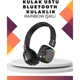 Resim Techno Stock Kablosuz Rgb Işıklı Katlanabilir Bluetooth Kulak Üstü Kulaklık 