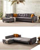 Resim Velura Home & Living Rivaldu Köşe Takımı & Yataklı Bazalı Köşe Koltuk & L Koltuk-Sol Köşe-Antrasit 