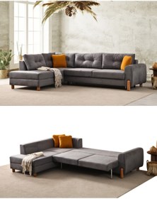 Resim Velura Home & Living Rivaldu Köşe Takımı & Yataklı Bazalı Köşe Koltuk & L Koltuk-Sol Köşe-Antrasit 
