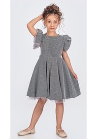 Resim Mnk Baby & Kids Simli Şanzelize Kız Çocuk Abiye Elbise M00669 Gri 