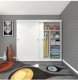 Resim Kenzlife Gardırop Sürgülü Kapaklı Kapılı 200 Papatya Byz Gardolap Dolap 