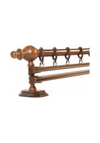 Resim Ceviz Çift Raylı Ahşap Rustik Perde Askısı - 200 CM 