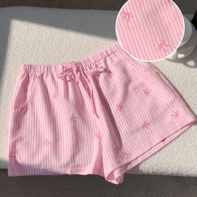 Resim Kadınların Mavi Çizgili Plaj Şortları, Cep Detaylı ve Kurdele Detaylı - Rahat Tatil Stili, Elastik Bel, Makinede Yıkanabilir, Bahar/Yaz/Sonbahar İçin Mükemmel, Plaj Aksesuarları 