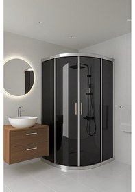 Resim Duşakabin Füme Temper Cam Elegant Seri Oval Krom Profil - Yükseklik: 190 Cm Krom 