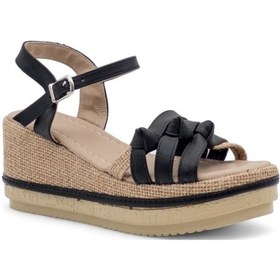 Resim Zorde Dolgu Topuk Hasırlı Kadın Sandalet - Siyah - 37 Siyah 