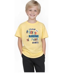 Resim Panios Kids Brooklyn Strong Baskılı Erkek Çocuk Kısa Kollu T-shirt Sarı 