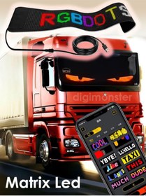 Resim DigiMonster Yapışkanlı Led Matrix Panel Dijital Rgb Ekran - Kumandalı Mobil Uygulamalı Araç Ofis Iş 90cm X 22 Cm 