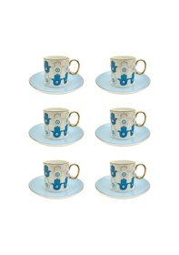 Resim 6 Kişilik Porselen Yaldızlı Kahve Fincanı Mavi Tılsım Diğer 