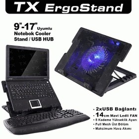 Resim TX ACNBERGST ErgoStand 14 CM Led Fan'lı 5 Kademeli 2xUsb 9"-17" Notebook Soğutucu - Stand 