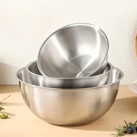 Resim 3 parça paslanmaz çelik salata kasesi seti - karıştırma kabı, salatalar, noodle'lar, çorbalar, meyveler, sebzeler, yumurtalar, pişirme, barbekü, açık hava ve mutfak malzemeleri için uygun, kolay saklama 