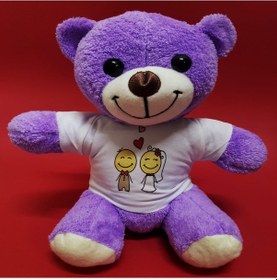 Resim Aşık Çiftler Tişörtlü Mor Peluş Ayıcık Tdrtr Çok Renkli 