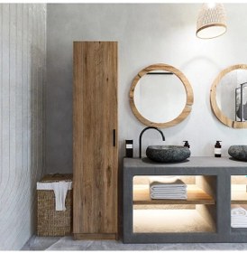 Resim Yaman Atlantik Çam Tek Kapaklı 4 Raflı Çok Amaçlı Mutfak Kiler Ve Banyo Dolabı Atlantik Çam 