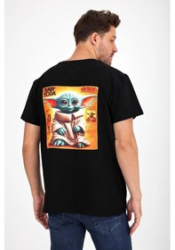 Resim Erkek Yapay Zeka Tasarım Sırt Aplike Özel Baskılı %100 Pamuklu Penye Regular Fit T-shirt Bebekyoda Siyah 
