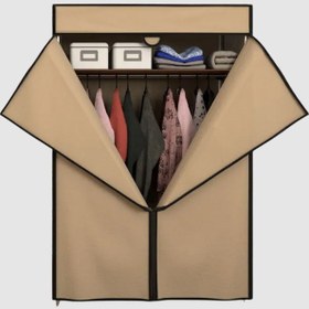 Resim Metal Çelik Borulu Plastik Raflı Ekonomik Bez Dolap Gardırop -bej Bej 