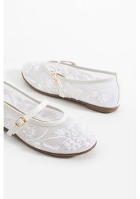 Resim Madrid Beyaz File Gelinlik Ayakkabı İnci Nakış Detaylı Nikah Davet File Beyaz 