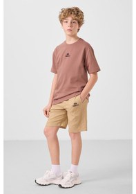 Resim Tarçın-koyu Bej Pamuklu Oversize Fit Dokuma Hafif Esnek Chino Erkek Çocuk Şort Takım - 11276 Tarçın 