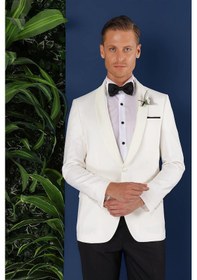 Resim Efor Black 034 Slim Fit Saten Yaka Çift Yırtmaçlı Damatlık Ekru Smokin Ceket Ekru 