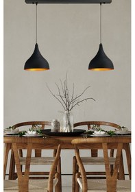 Resim Ikili Uzun Siyah Sarkıt Sarkıt Lamba Yemek Masası Oturma Odası Otel Showroom Hol Mutfak Model Siyah 