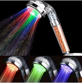Resim Renk Değiştiren Led Işıklı Su Tasarruflu Basınçlı Duş Başlığı Kahverengi 