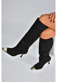 Resim Fox Shoes V752574102 Siyah Süet İnce Topuklu Kadın Çizme Siyah 