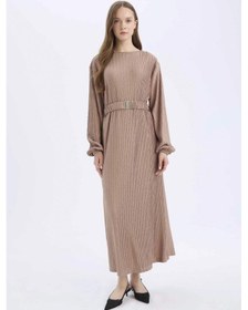 Resim DeFacto Regular Fit Pilise Uzun Kollu Maxi Tesettür Elbise E1952AX25SPBG267 