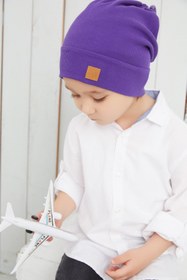 Resim Babygiz Erkek Bebek Çocuk Mor Şapka Bere El Yapımı Rahat Cild Dostu Pamuklu Kaşkorse 