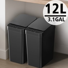 Resim Kapaklı Banyo Çöp Kutusu, 2'li Paket 11.73 L Otomatik Dokunmatiksiz Çöp Kovası, Küçük Hareket Sensörlü Akıllı Çöp Kutusu, Kapak otomatik olarak dalga ile açılır. Yatak Odası, Banyo, Ofis, Oturma Odası için 