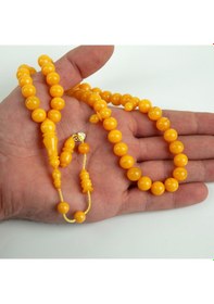Resim Sıkma Kehribar Çubuk Küre Kesim 9.5mm Tesbih - Sarı Sarı 