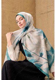 Resim Silk Home Polyester Velina Şal Turkuaz-beyaz Desenli Parlak Dokulu Hafif 190x70 Çok Renkli 