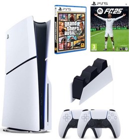 Resim Sony Playstation 5 Slim Cd Edition + 2. DualSense Ps5 Kol + Sarj istasyonu + Fifa Fc 25 + GTA 5 (ithalatçı Garantili) 