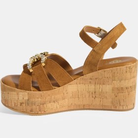 Resim Desa Kadın Taba Taşlı Toka Aksesuarlı Slingback Süet Dolgu Topuklu Sandalet 