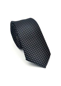 Resim Gaffy Beyaz Küçük Kare Desenli Siyah Dokuma Kumaş Mendilli Slim Fit Kravat // Sdk-2511-1 Siyah 
