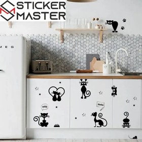 Resim Siyah Kedi Priz Sticker Seti | Elektrik Anahtarı Dekoru 