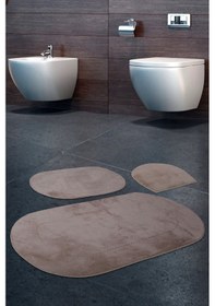 Resim Rixos Vizon 3'lü Banyo Halısı Paspası Seti Kaymaz Deri Tabanlı Ma Kahverengi 