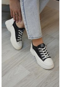 Resim Haley Guja İthal Özel Seri Lastik Bağcık Detaylı Hakiki Deri Kadın Spor Ayakkabı Siyah Siyah 